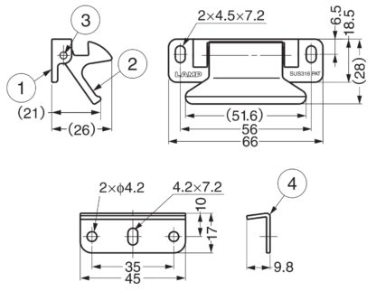 Fermeture à levier en acier inoxydable, loqueteau à doigt en acier inoxydable avec une contre-plaque, LL-66S de SUGATSUNE / Lamp (Japon) – Image 4
