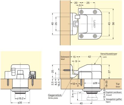 Bouton-pression de haute qualité avec fonction poignée, en laiton, surface : nickelée, satinée mate, finition : ronde, TLP-WB et TLP-LBM(W). Bouton-pression solide pour caravane, yacht et bien plus encore, par Sugatsune / LAMP® (Japon) – Image 2