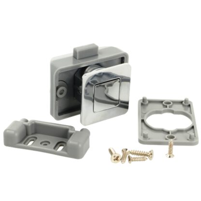 Bouton-pression de haute qualité avec fermeture en douceur et fonction de poignée, en zamak, surface : nickelée, version : carrée, 14.03.065-0. Bouton-pression solide pour caravane, yacht, avion privé et bien plus encore, de SISO Denmark