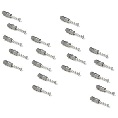 20 boulons d’expansion, en acier et en plastique, surface : galvanisé, 21,6 mm (27/32"), 5912805. Ancrage de connexion extensible pour connecteurs excentriques, étagères, pièces d’armoire et bien plus encore, par EMUCA