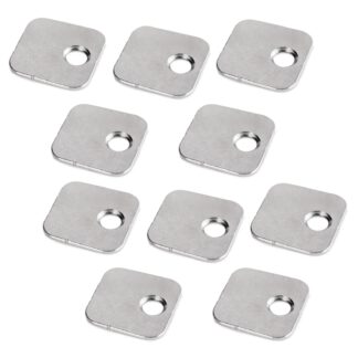 Contre-plaque carrée de 10 pièces avec trou décentré, surface : nickelée, 20 mm (25/32"), contrepartie 1050007. avec perforation décalée latéralement pour pênes magnétiques, push-to-open et bien plus encore, par EMUCA
