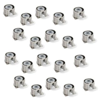 20 pièces de raccord excentrique stable ⌀20 mm avec bride et griffe gaine extérieure pour une épaisseur de plaque de 16 mm (5/8"), en Zamak, 8470907. Connecteur excentrique robuste pour le raccordement de meubles et bien plus encore, par EMUCA