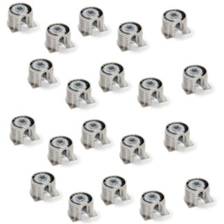 20 pièces de raccord excentrique stable ⌀20 mm avec bride et gaine extérieure à griffes pour une épaisseur de plaque de 19 mm (3/4"), en Zamak, 8070907. Connecteur excentrique robuste pour le raccordement de meubles et bien plus encore, par EMUCA