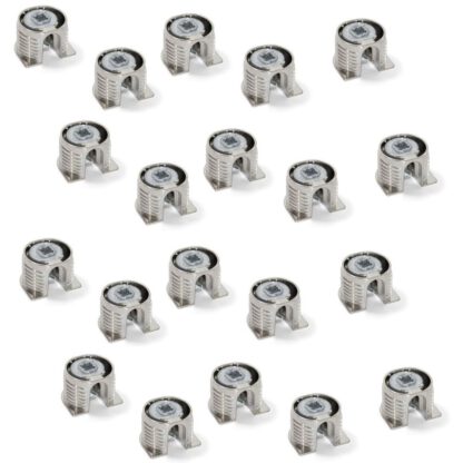 20 pièces de raccord excentrique stable ⌀20 mm avec bride et gaine extérieure à griffes pour une épaisseur de plaque de 19 mm (3/4"), en Zamak, 8070907. Connecteur excentrique robuste pour le raccordement de meubles et bien plus encore, par EMUCA