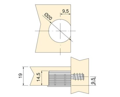 20 pièces de raccord excentrique stable ⌀20 mm avec bride et gaine extérieure à griffes pour une épaisseur de plaque de 19 mm (3/4"), en Zamak, 8070907. Connecteur excentrique robuste pour le raccordement de meubles et bien plus encore, par EMUCA – Image 3