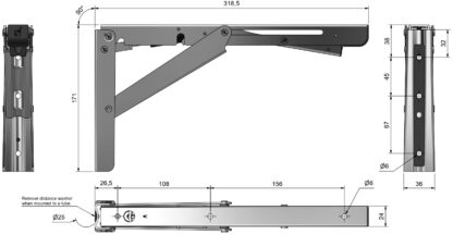 Support de table pliante robuste de haute qualité avec amortisseur à fermeture douce EB-317-DA en acier inoxydable. Support pliant jusqu’à 200 kg de charge utile. Support de clapet de ROCA / Sugatsune – Image 3